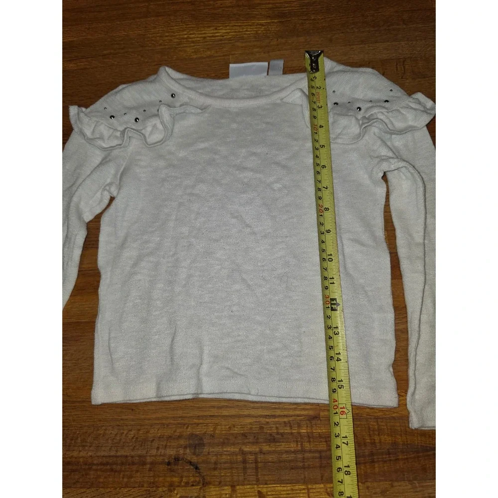 The Children's Place Girls Small 5/6 Ivory Ruffle Studded Knit Pullover Sweater